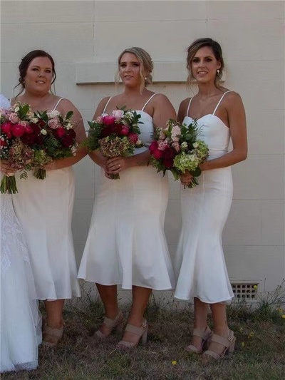 Plus Size Spaghetti Straps Ankle Length Bridesmaid Dresses