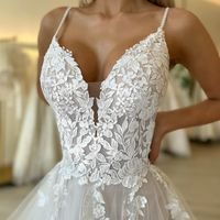 Fairy V Neck Tulle Wedding Dresses with Appliques - Thumbnail 1