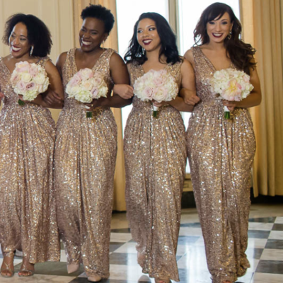 V neck bridesmaid dresses sequins floor length bd5 - Thumbnail 1