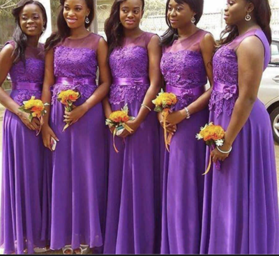 Purple Sheer Neck Bridesmaid Dresses with Lace Appliques BD8