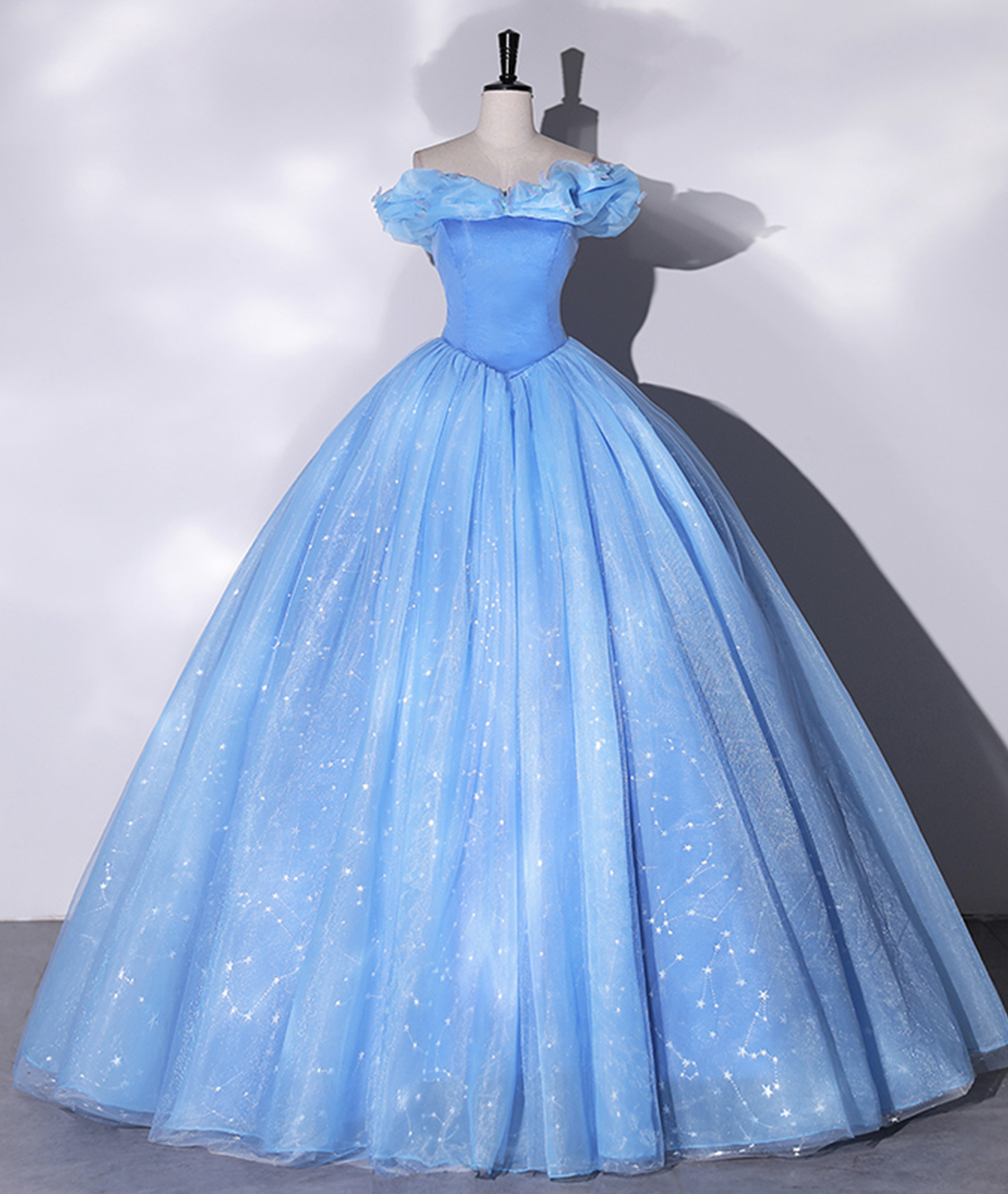 Blue Tulle Long Prom Dress, A-Line Evening Dress