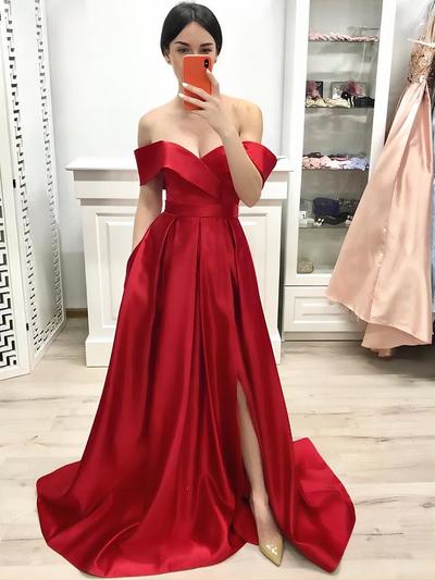 SP1101,Red Evening Dresses,Red Prom Dresses,Off The Shoulder Prom Dress