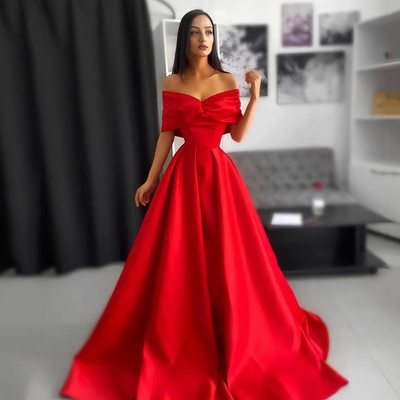 SP1193,Off the shoulder prom dresses,red a-line evening formal gown