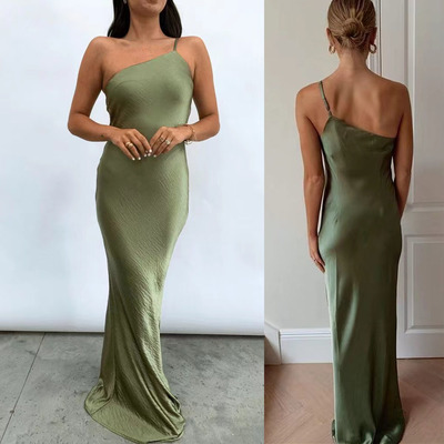 One Shoulder Sage Prom Dresses Bridesmaid Dresses