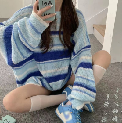 Pastel Blue Stripe Jumper Knit Sweater