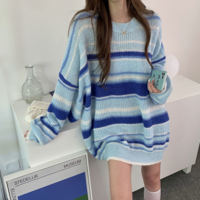 Pastel Blue Stripe Jumper Knit Sweater - Thumbnail 1