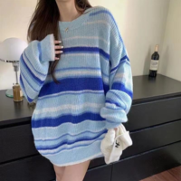 Pastel Blue Stripe Jumper Knit Sweater - Thumbnail 3