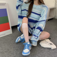 Pastel Blue Stripe Jumper Knit Sweater - Thumbnail 4