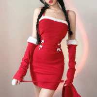 Bowtie Fluffy Red Sling Dress Outfit - Thumbnail 2