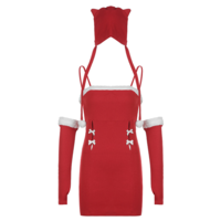 Bowtie Fluffy Red Sling Dress Outfit - Thumbnail 6
