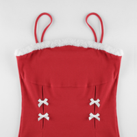 Bowtie Fluffy Red Sling Dress Outfit - Thumbnail 7