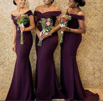 Grape Bridesmaid Dresses Off Shoulder Mermaid BD5