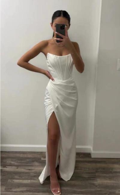 Sexy A Line Strapless Split Prom Dress
