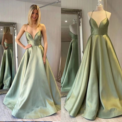 Sage Prom Dresses Spaghetti Straps for Party