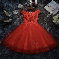 High quality A-line lace short prom dress, evening dress, bridesmaid dress - Thumbnail 3