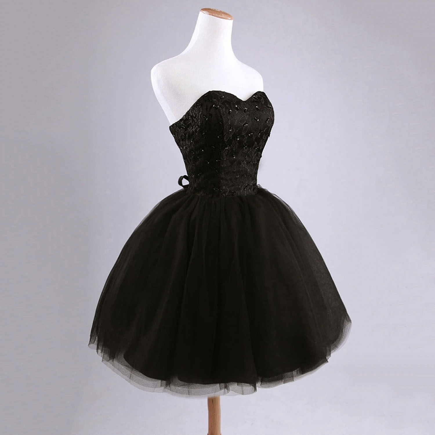Sweetheart A-line black tulle prom dress, evening dress, bridesmaid dress