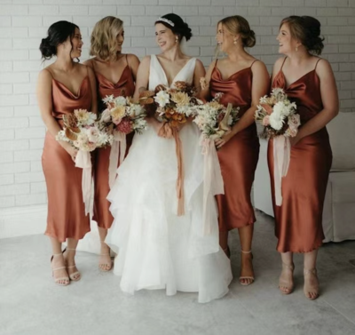Orange Bridesmaid Dresses Tea Length for Wedding Party