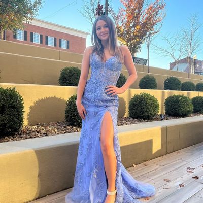 Cute mermaid sweetheart blue long prom dresses with appliques - Thumbnail 1