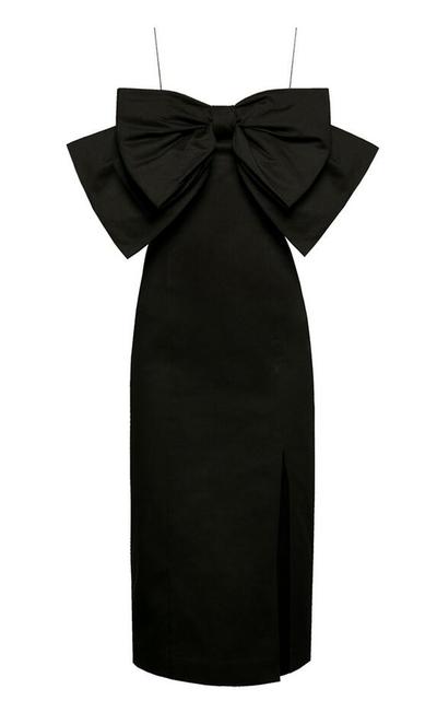Simple Black Bowknot Braces Tea Length prom dress