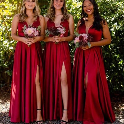 Deep v neck bridesmaid dresses floor length  bd5 - Thumbnail 1