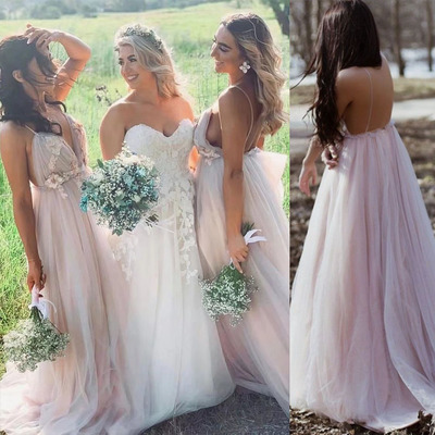 Prom Dresses Backless Spaghetti Straps with 3D Flowers