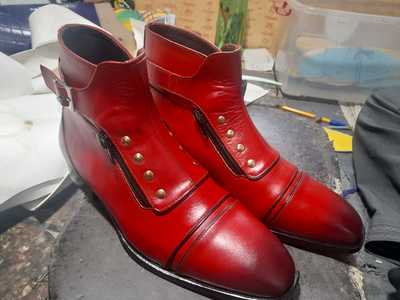 Men's Red Leather Cap Toe Fashion Zipper Fastening Handmade Boot