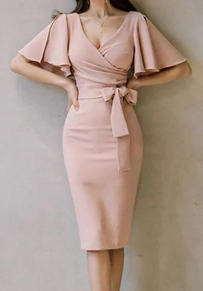 Cute Blushing Pink Short Sleeve Dusty Rose Knee Length Prom Dresses