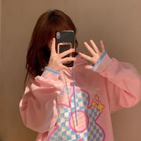 Checkerboard Flower Pink Hoodie Sweatshirt - Thumbnail 2