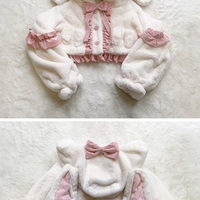 Pink White Winter Rabbit Bunny Ears Bw Velvet Fluff Super Plush Thick Jacket Coato - Thumbnail 1