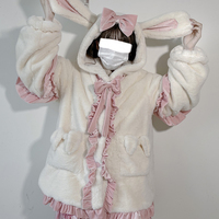 Pink White Winter Rabbit Bunny Ears Bw Velvet Fluff Super Plush Thick Jacket Coato - Thumbnail 8