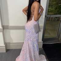 Sparkly Mermaid V Neck Pink Sequins Long Prom Dresses - Thumbnail 2