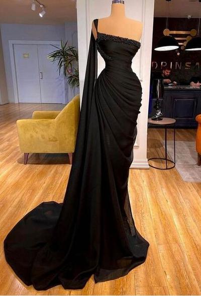 Mermaid Sexy Black Prom Dress With Beading
