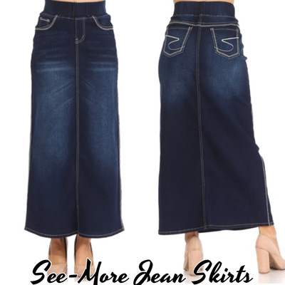 CLASSIC COMFORT KRISTY LONG DARK DENIM SKIRT
