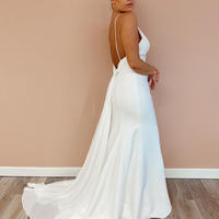 A-Line V Neck Spaghetti Straps Satin Wedding Dresses - Thumbnail 1