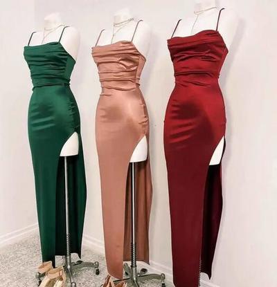 A Line Straps Long Prom Dress with Slit