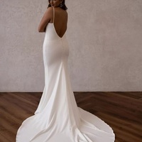 Elegant Mermaid V Neck Satin Long Wedding Dresses - Thumbnail 1