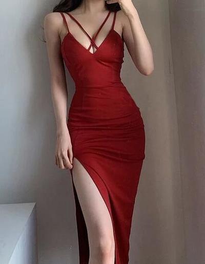 Sexy A Line Slit Red Long Prom Dress