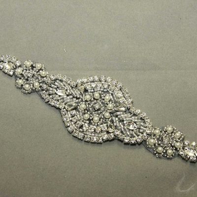 Black base - crystal rhinestone abstract applique wedding bridal glass iron on applique patch - Thumbnail 4