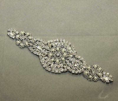 Black Base - Crystal Rhinestone Abstract Applique Wedding Bridal Glass Iron on Applique Patch