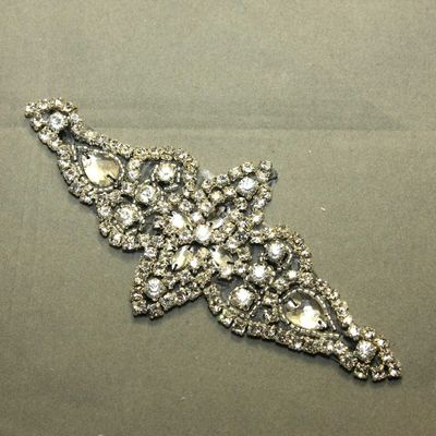 Black base - crystal rhinestone abstract applique wedding bridal glass iron on applique patch - Thumbnail 1