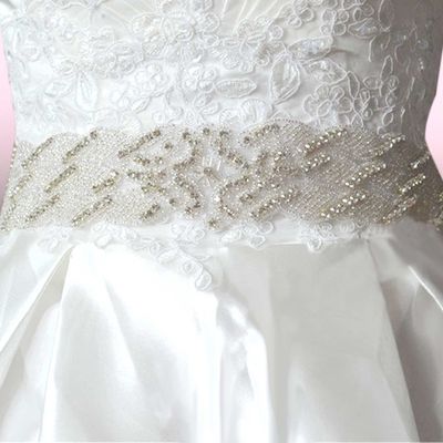 Free ship - long trim crystal rhinestone applique wedding bridal glass iron on applique patch - Thumbnail 2
