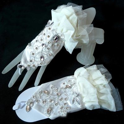 Ivory Rhinestone Crsytal Wedding Bridal Short Gloves