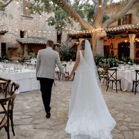 Elegant A Line V Neck Organza & Satin Long Wedding Dresses - Thumbnail 3