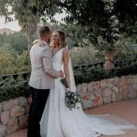 Elegant A Line V Neck Organza & Satin Long Wedding Dresses - Thumbnail 2