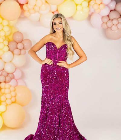 Sparkly Mermaid sweetheart Fuchsia Sequins Long Prom Dresses