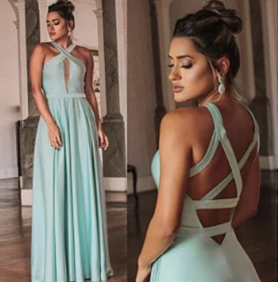 Simple Prom Dresses Cross Back Floor Length