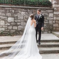 Elegant Mermaid Cowl Neck Soft Satin Long Wedding Dresses with Slit - Thumbnail 1