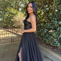 Charming A Line Sweetheart Black Tulle Long Prom Dresses - Thumbnail 1