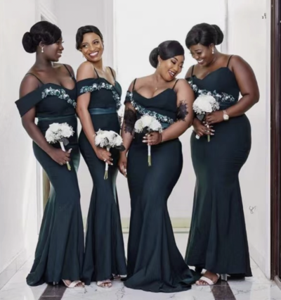 Dark Green Bridesmaid Dresses Spaghetti Straps Mermaid