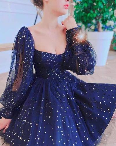 A-Line Blue Short Homecoming Dresses Graduation Dress